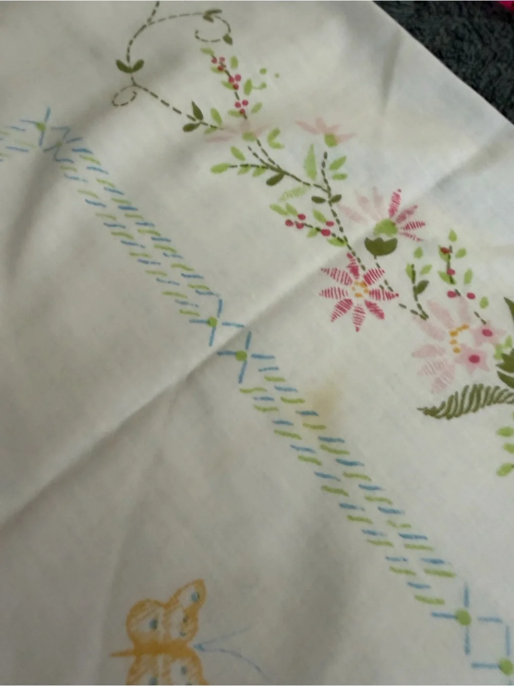 Vintage Floral Table cloth in Pink and Yellow